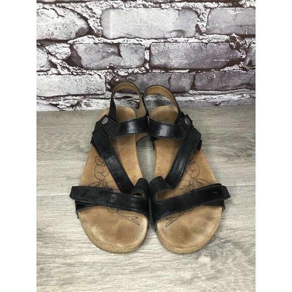 Josef Seibel Black Leather Cork Ankle Strap Wedge Sandals Women Sz 39EU/8.5M US - Picture 10 of 16